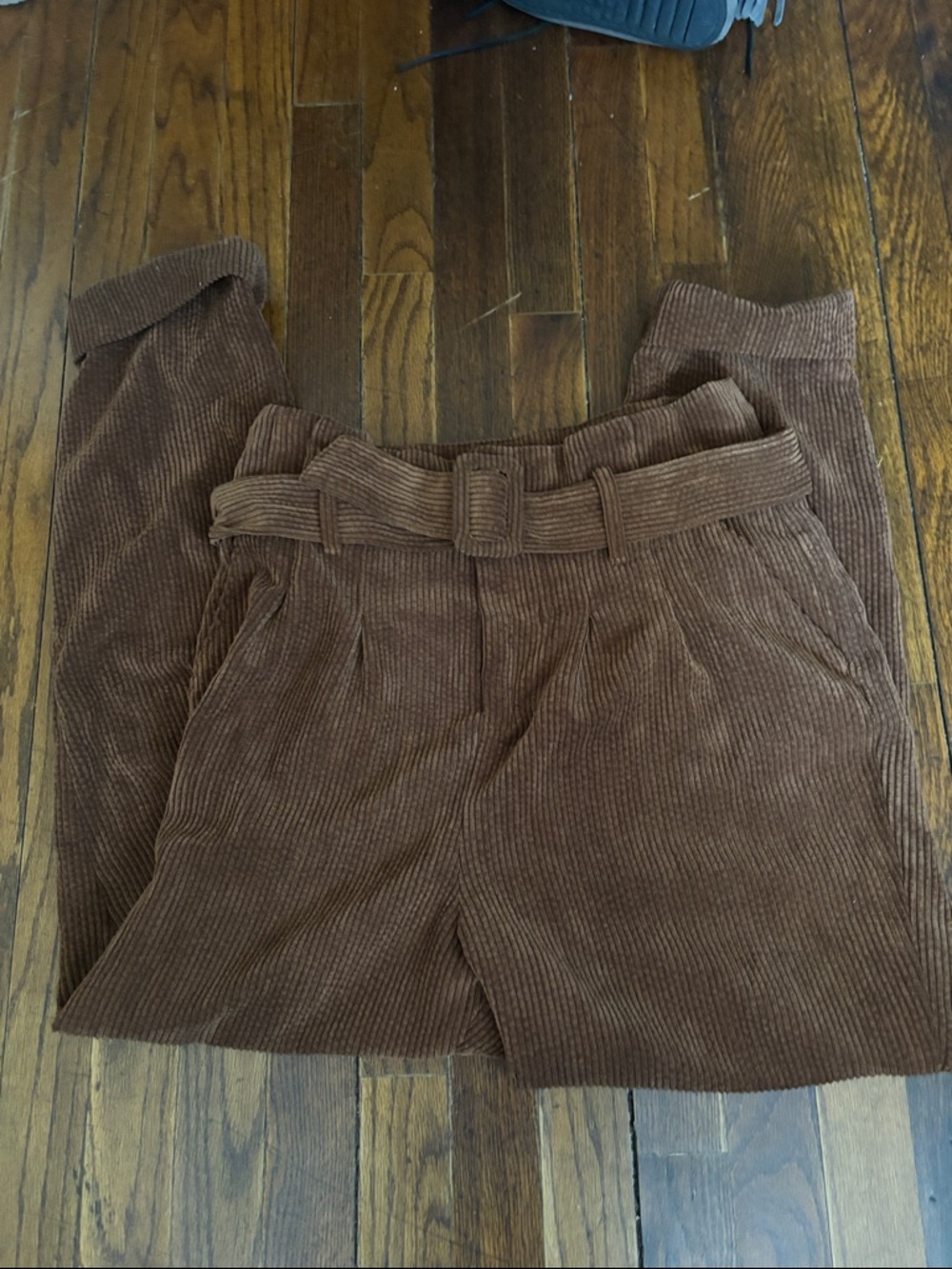 High-Waist Corduroy Belted Pants in Deep Brown